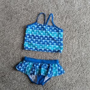 Gymboree Blue and Aqua Flower Patterned Two-Piece Swimsuit